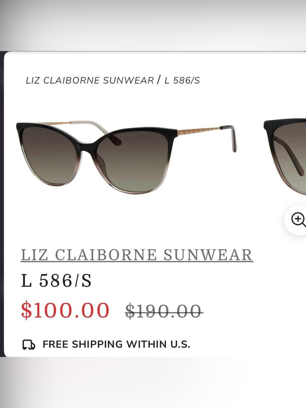 New Liz Claiborne Cat Eye Sunglasses with box with cloth